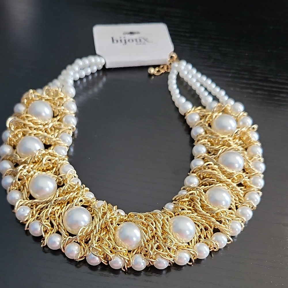 Bijoux Bar Gold and Pearl Statement Necklace